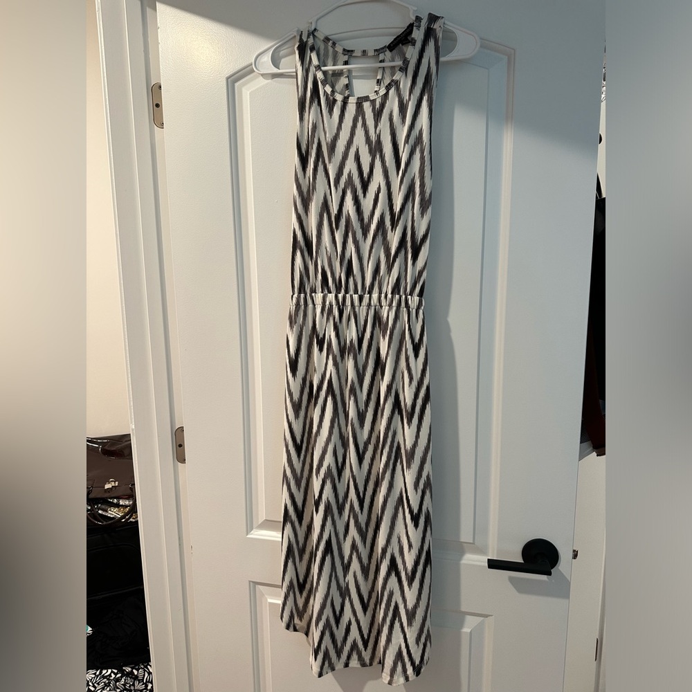 Fun gray, and white dress